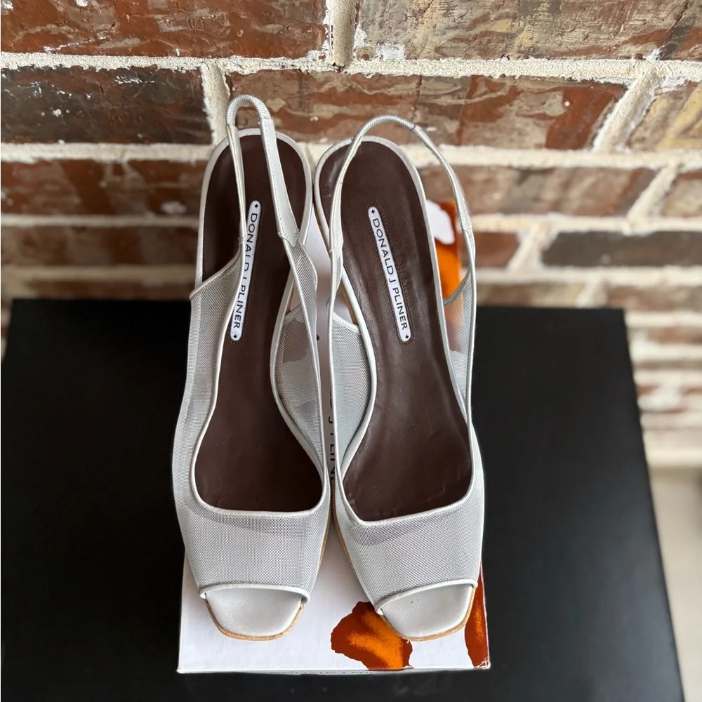 Donald J. Pliner Silver Metal Mesh Natural Cork Slingback Sandals Size 10